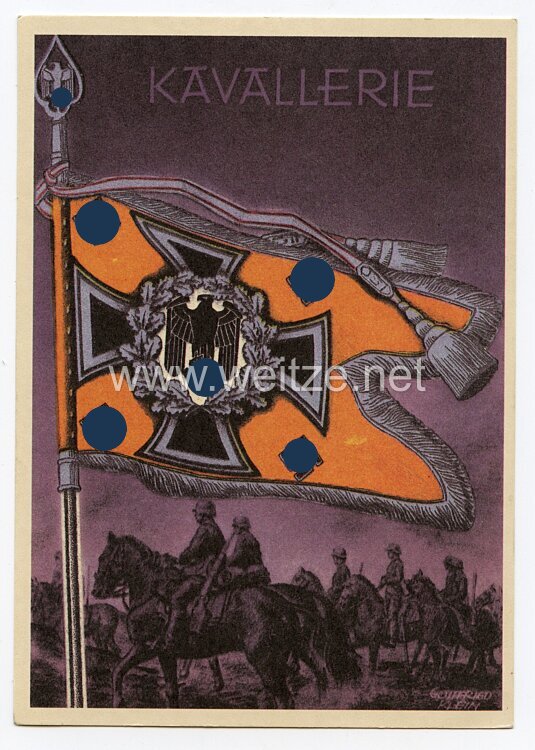 III. Reich - farbige Propaganda-Postkarte " Die siegreichen Fahnen und Standarten der deutschen Wehrmacht " - Karte 12