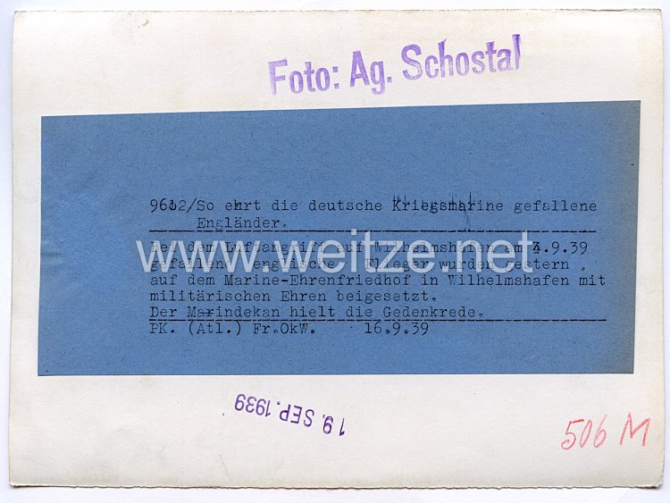 Kriegsmarine Pressefoto: So ehrt die deutsche Kriegsmarine gefallene Engländer (Ehrenfriedhof in Wilhelmshafen) Bild 2
