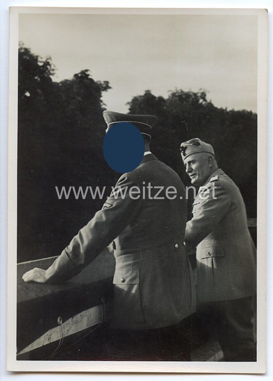 III. Reich - Propaganda-Postkarte - " Die historische Begegnung am 18.6.1940 - Auf dem Balkon des Führerbaues " ( Mussolini / Hitler ) 