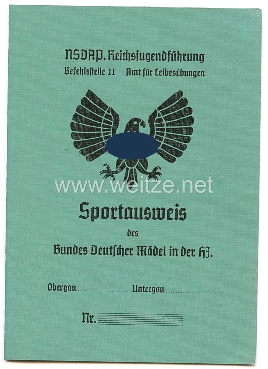 HJ - Sportausweis des Bundes Deutscher Mädel in der HJ