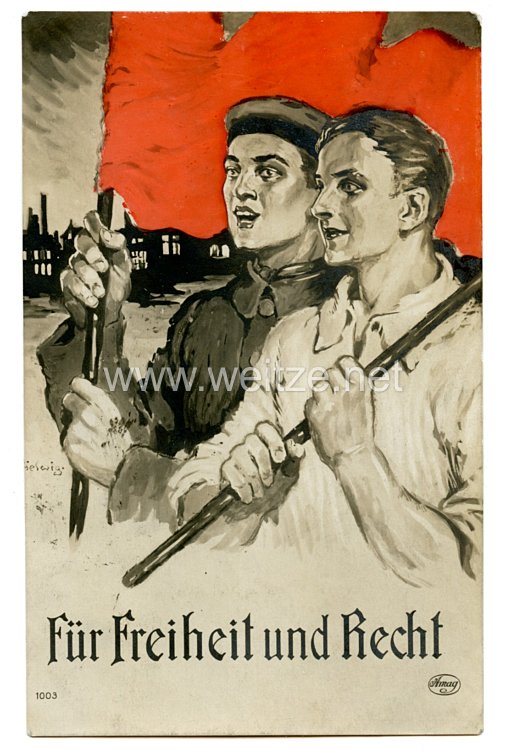 Weimarer Republik Propaganda-Postkarte - " Für Freiheit und Recht "