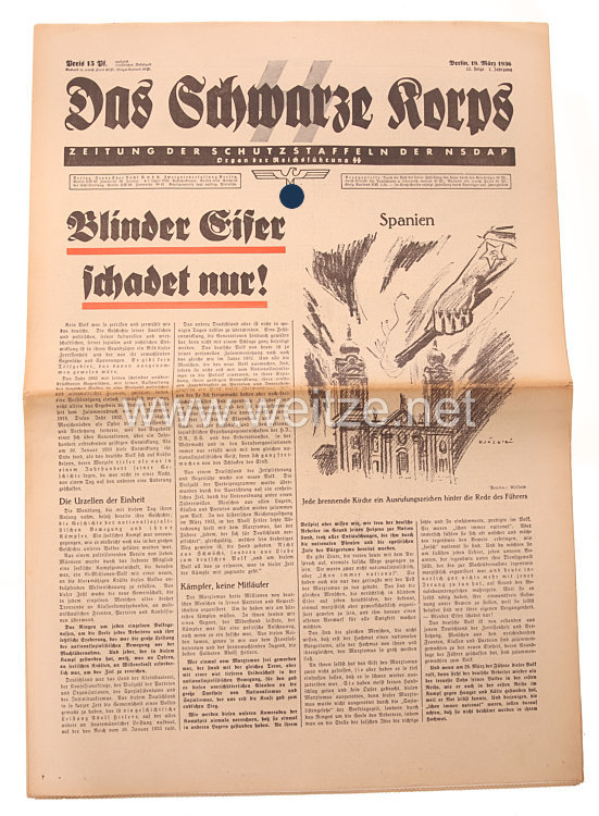 Das Schwarze Korps - Zeitung der Schutzstaffel der NSDAP : 2. Jahrgang 12. Folge, 19. März 1936