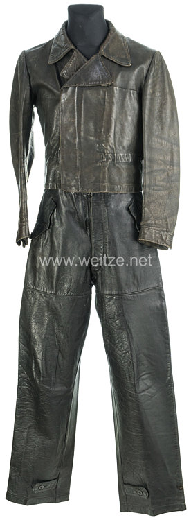 Waffen-SS Sonderbekleidung kurze Lederjacke und Hose mit Hosenträgern für Panzerbesatzungen Bild 2