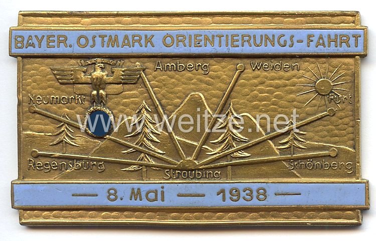 NSKK - nichttragbare Teilnehmerplakette - " Bayer. Ostmark Orientierungs-Fahrt 8. Mai 1938 "