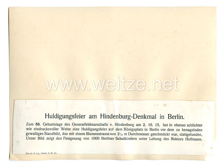 1. Weltkrieg Deutsches Heer Pressefoto: Huldigungsfeier am Hindenburg-Denkmal in Berlin Bild 2