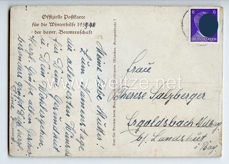 III. Reich - farbige Propaganda-Postkarte - " Bayrisches Beamtennotopfer zur Winterhilfe 1933-1934 " Bild 2