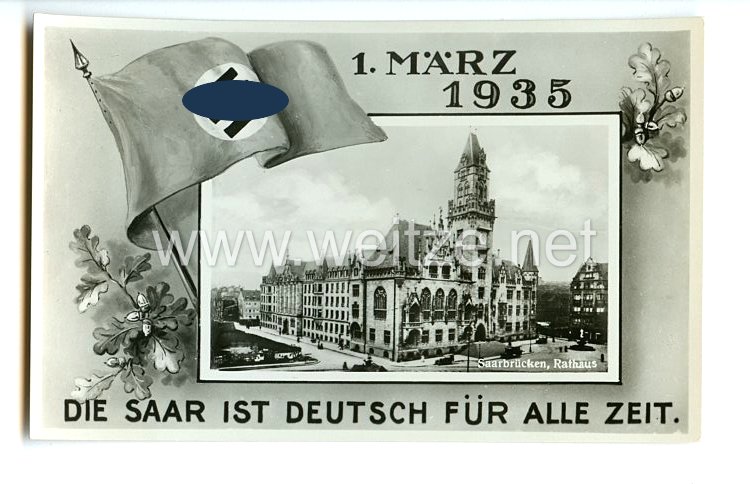 III. Reich - Propaganda-Postkarte - " 1. März 1935 - Die Saar ist deutsch für alle Zeit "