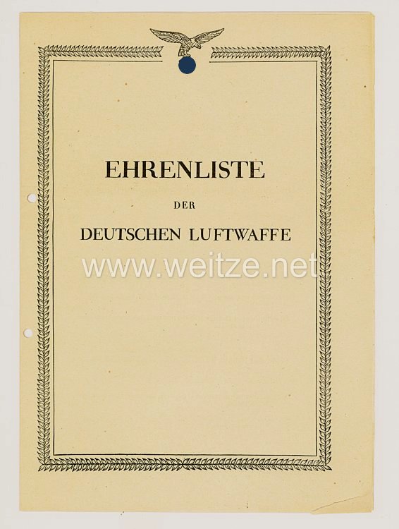 Ehrenliste der Deutschen Luftwaffe - Ausgabe vom 05. Januar 1942 Verleihungen DK in Gold