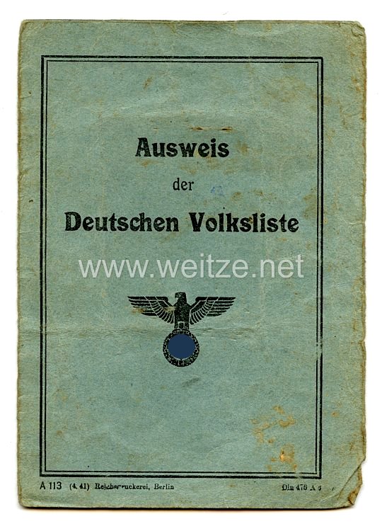 III. Reich - Ausweis der Deutschen Volksliste für eine Frau des Jahrgangs 1884 aus Julianow