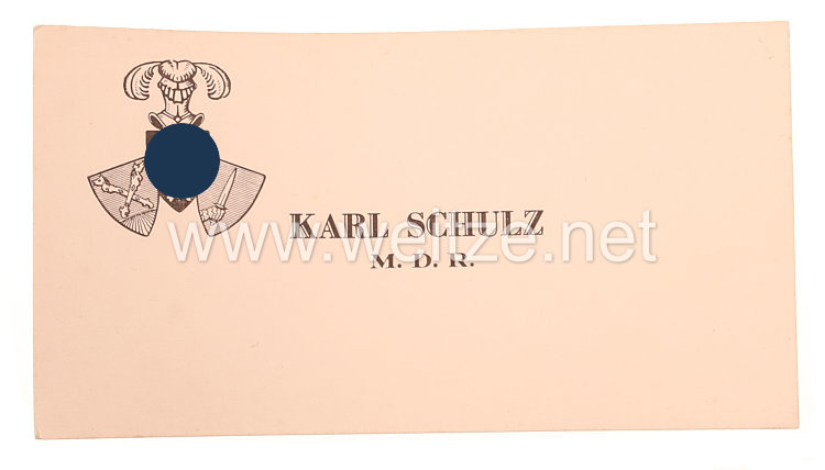 Allgemeine SS : Visitenkarte von SS-Oberführer Karl Schulz, Mitglied des Reichstags