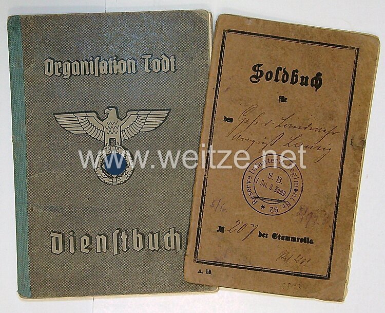 Organisation Todt ( OT ) - Dienstbuch für einen Mann des Jahrgangs 1881 aus Minden m Einsatz in Süd Ukraine 