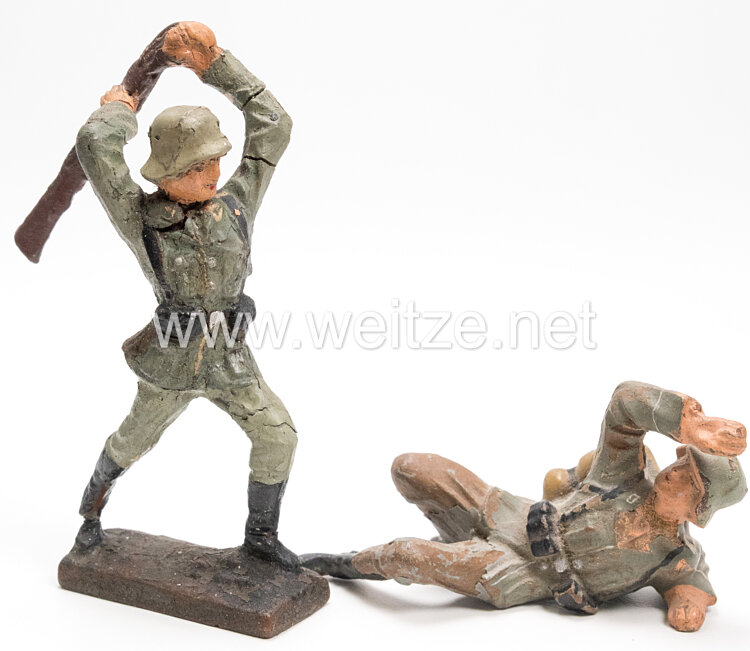 Lineol - Heer Soldat mit Gewehr zuschlagend " Kolbenschläger " und Soldat abwehrend