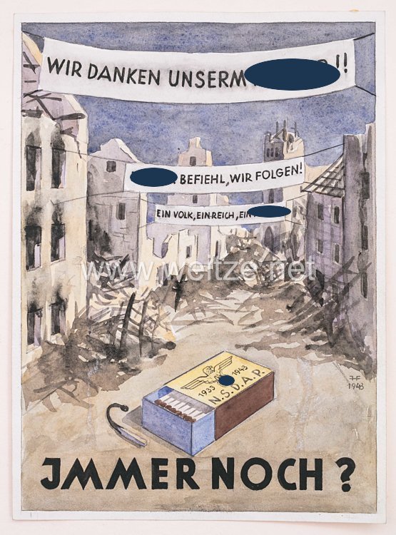 III. Reich Widerstand : Plakatentwurf eines Antifaschisten "Wir danken unserem Führer !! Immer noch ?", datiert 1943 Bild 2
