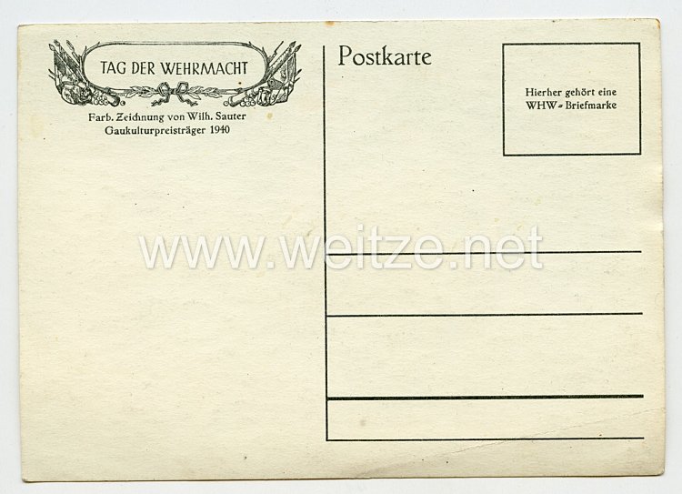 III. Reich - farbige Propaganda-Postkarte - " Tag der Wehrmacht 1940 " Bild 2