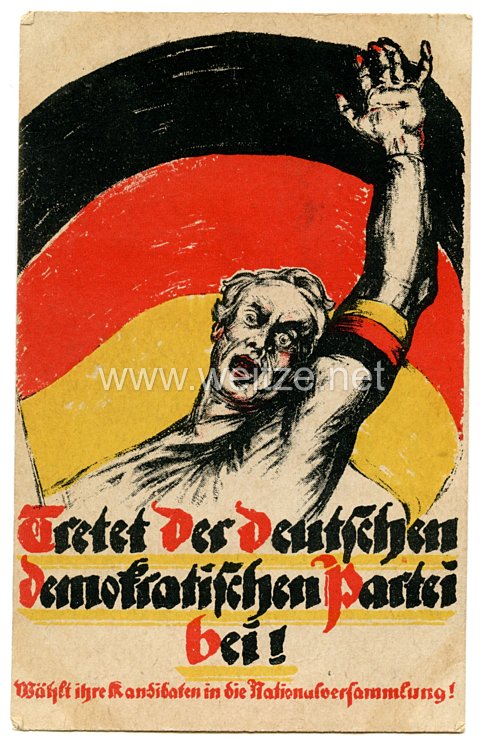 Weimarer Republik Propaganda-Postkarte - " Tretet der Deutschen demokratischen Partei bei! "