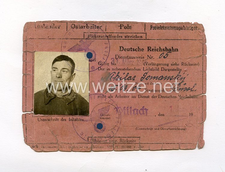 III. Reich - Dienstausweis Reichsbahn für einen Ostarbeiter des Jahrgangs 1904