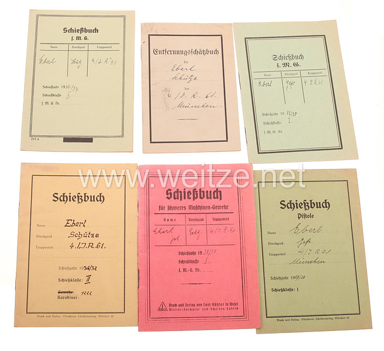 Wehrmacht Heer 5 Schießbücher für einen Schützen im Infanterie Regt.61