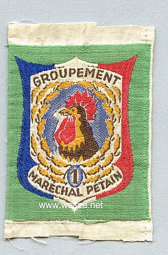 Frankreich 2.Weltkrieg Vichy Regierung, Stoffabzeichen für die Jugendbewegung, "Chantier de Jeunesse Groupement 1 Maréchal Pétain"