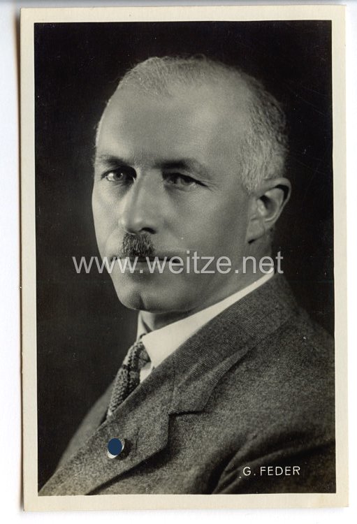III. Reich - frühe Portraitpostkarte von Gottfried Feder - Mitgründer der Deutschen Arbeiterpartei -