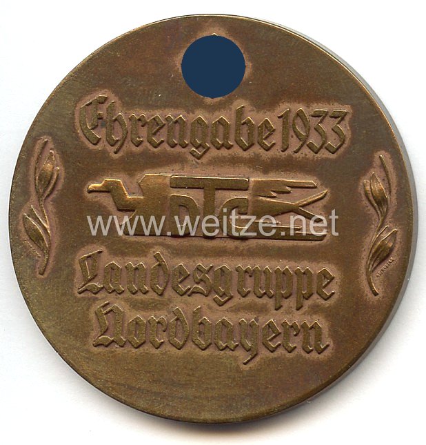 III. Reich - nichttragbare Ehrenplakette - " Ehrengabe 1933 DTC Landesgruppe Nordbayern -Lerne deine deutsche Heimat kennen "