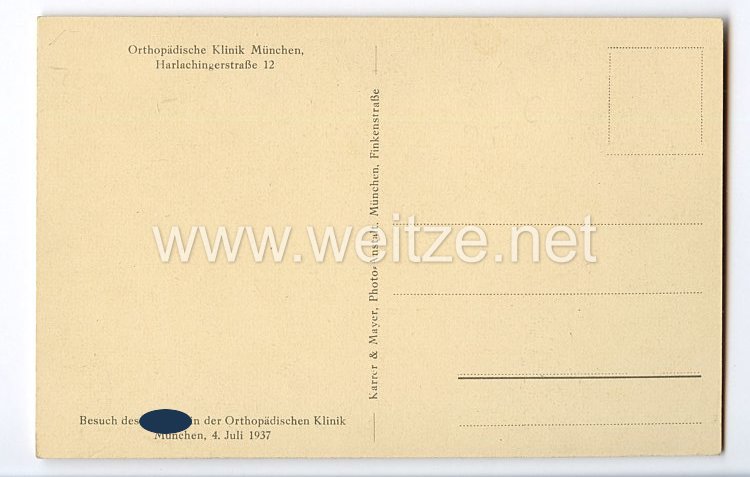 III. Reich - Propaganda-Postkarte - " Adolf Hitler - Besuch des Führers in der Orthopädischen Klinik München 4. Juli 1937 " Bild 2