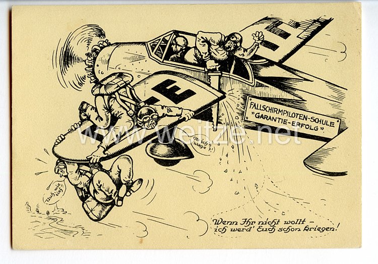 Deutscher Luftsport-Verband ( DLV ) - Propaganda-Postkarte - " Fallschirmpiloten-Schule Garantie-Erfolg "