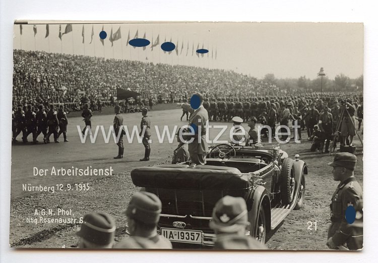 III. Reich - Propaganda-Postkarte - " Reichsparteitag in Nürnberg - Der Arbeitsdienst Nürnberg 12.9.1935 "
