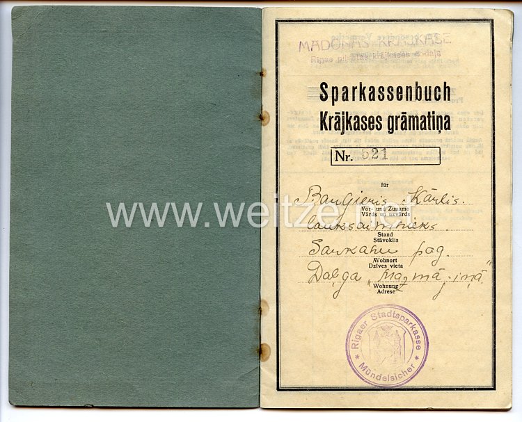 III. Reich / Lettland - Rigaer Stadtsparkasse - Sparkassenbuch Bild 2