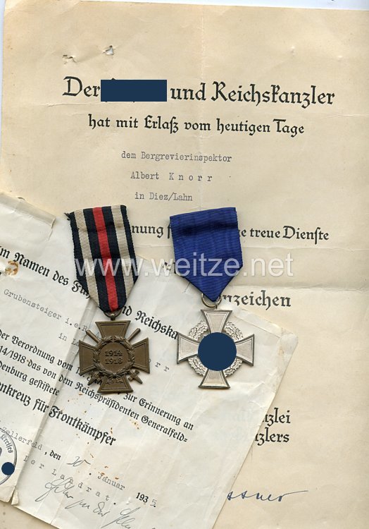 Nachlass eines Veteranen des 1. Weltkrieges und späteren Beamten