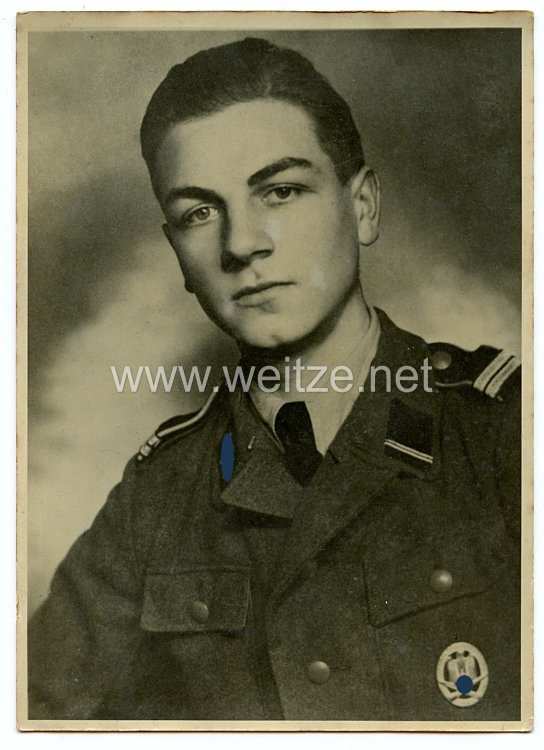 Waffen-SS Portraitfoto, SS-Sturmmann und Anwärter mit Allgemeinen-Sturmabzeichen