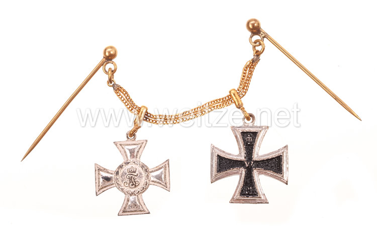 Miniaturkettchen Eisernes Kreuz 1914 2.Klasse und Mecklenburg-Strelitz Kreuz für Auszeichnung im Kriege 2. Klasse 