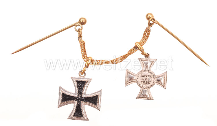 Miniaturkettchen Eisernes Kreuz 1914 2.Klasse und Mecklenburg-Strelitz Kreuz für Auszeichnung im Kriege 2. Klasse  Bild 2
