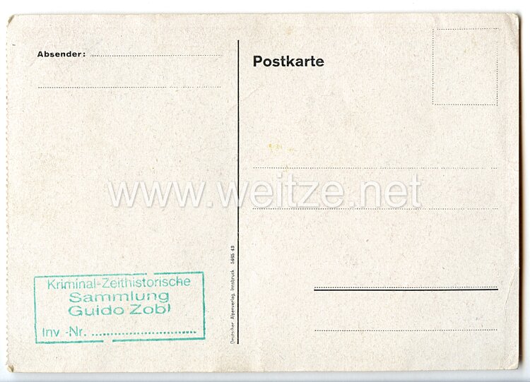 III. Reich - farbige Propaganda-Postkarte - " 6. Landesschiessen Innsbruck 4. bis 18. Juli 1943 - Wehrbereit allezeit ! " Bild 2