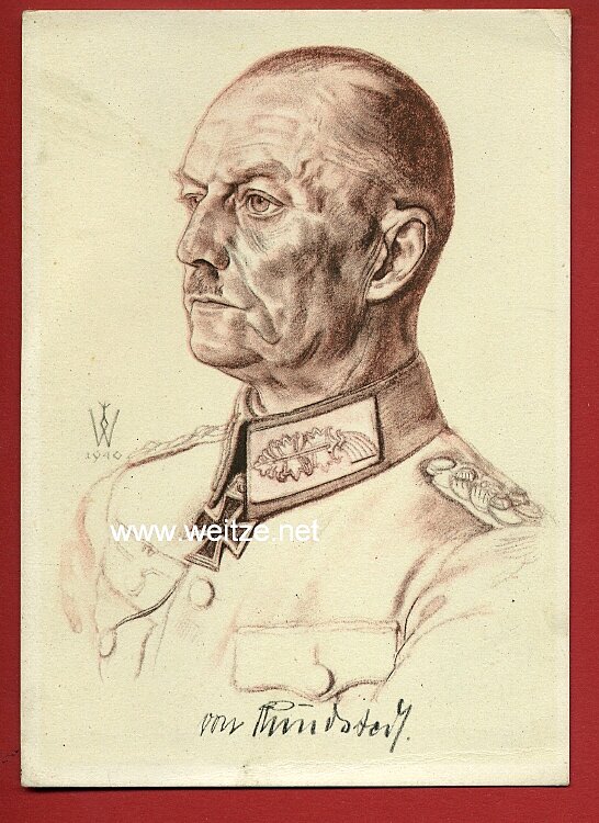 Heer - Willrich farbige Propaganda-Postkarte - Ritterkreuzträger Generaloberst Gerd v. Rundstedt