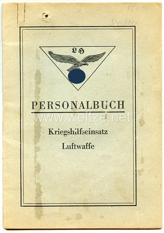 Personalbuch für einen SS-Zögling des Jahrgangs 1928 aus der Ukraine zum Kriegshilfseinsatz bei der Luftwaffe