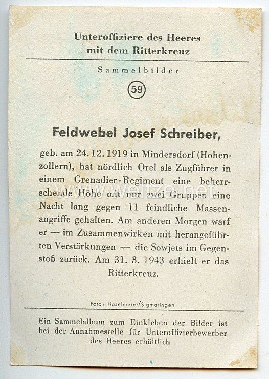 Heer - Originalunterschrift von Ritterkreuzträger Oberfeldwebel Josef Schreiber Bild 2