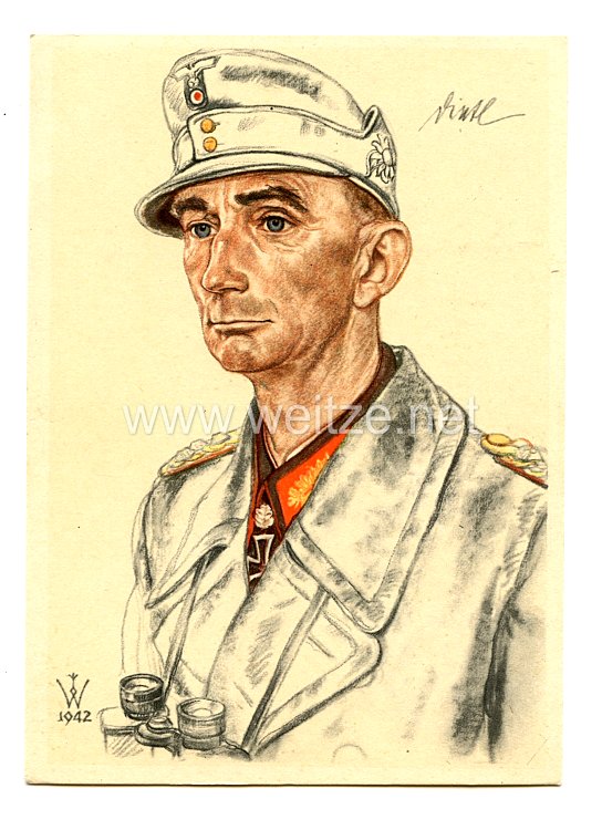 Heer - Willrich farbige Propaganda-Postkarte - Ritterkreuzträger Generaloberst Dietl