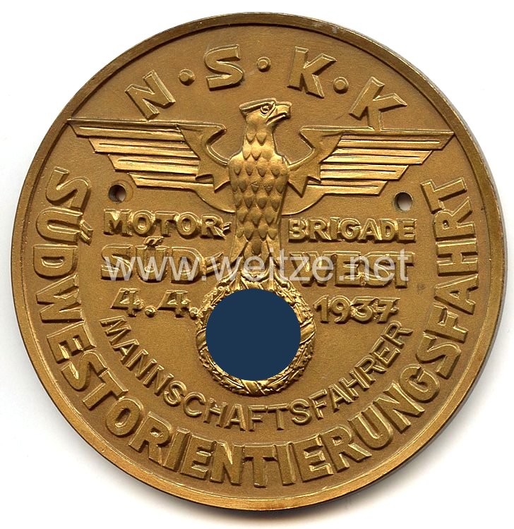NSKK - nichttragbare Teilnehmerplakette - " Motorbrigade Südwest - Südwest-Orientierungsfahrt 4.4.1937 - Mannschaftsfahrer "