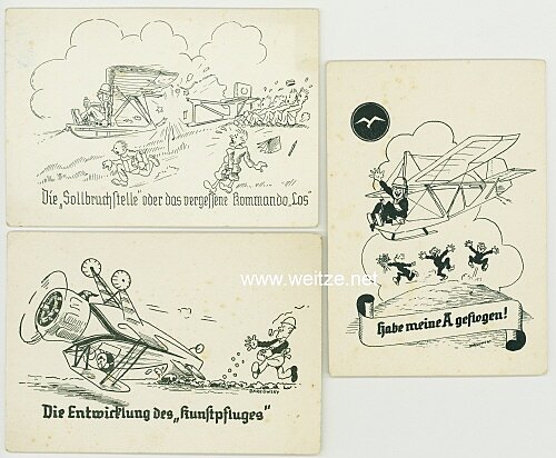 Segelfliegerei in den 30er Jahren - 3 humorvolle Postkarten