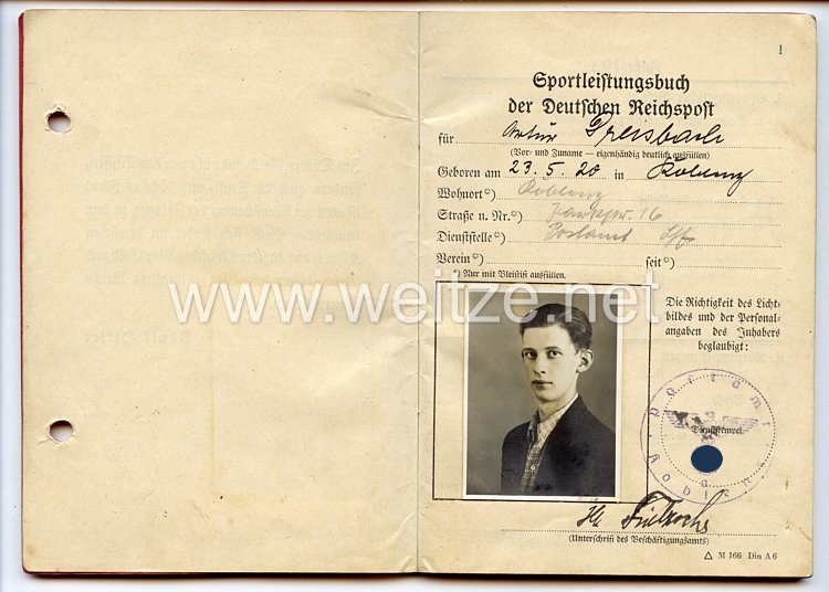 III. Reich - Sportleistungsbuch der Deutschen Reichspost Bild 2