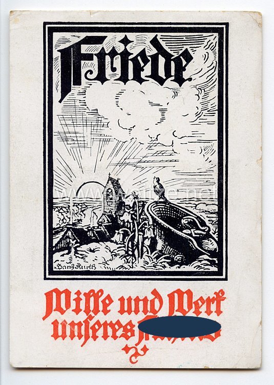 III. Reich - farbige Propaganda-Postkarte - " Friede - Wille und Werk unseres Führers "
