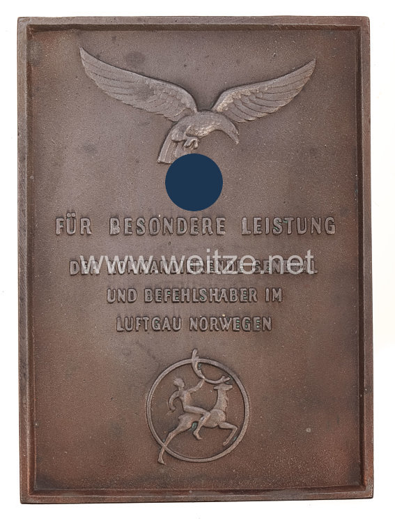 Luftwaffe nichttragbarer Ehrenschild "Für Besondere Leistung im Luftgau Norwegen" 1. Form