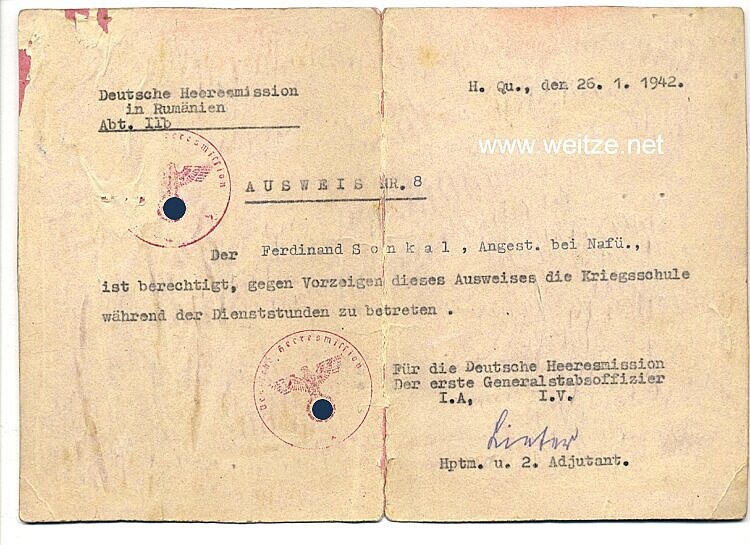 Deutsche Heeresmission in Rumänien - Ausweis