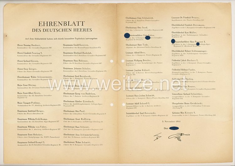 Ehrenblatt des deutschen Heeres - Ausgabe vom 5. November 1944
