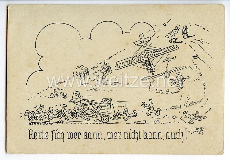Deutscher Luftsport-Verband ( DLV ) - Propaganda-Postkarte - " Rette sich wer kann, wer nicht kann, auch ! "