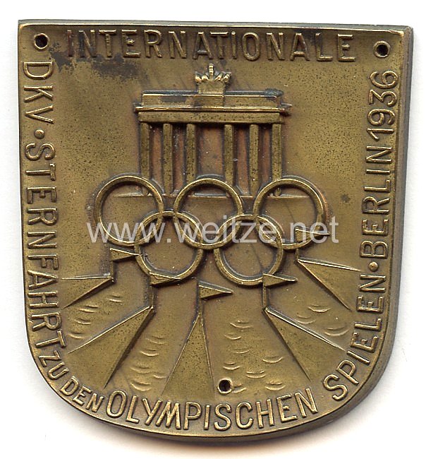 XI. Olympischen Spiele 1936 Berlin - Erinnerungsplakette " Internationale DKV Sternfahrt zu den Olympischen Spielen Berlin 1936 "