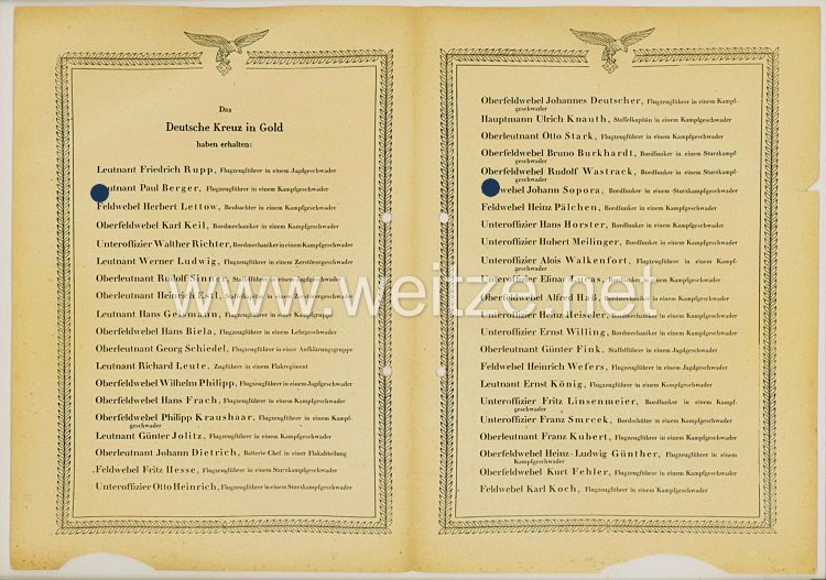 Ehrenliste der Deutschen Luftwaffe - Ausgabe vom 16.November 1942 Verleihungen DK in Gold  Bild 2