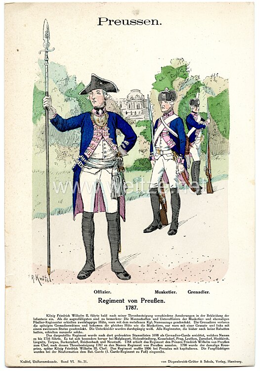 Knötel Uniformtafel "Regiment von Preussen" 1787,