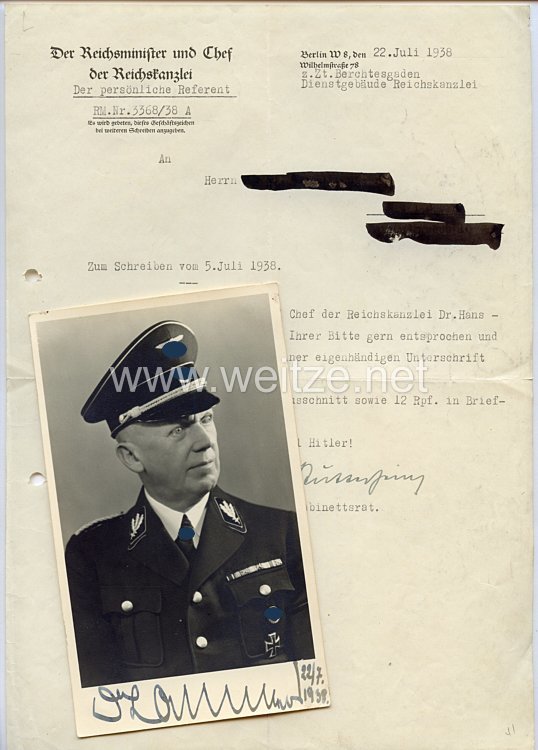 III. Reich - Originalunterschrift von Reichsminister und Chef der Reichskanzlei Dr.jur. Hans-Heinrich Lammers