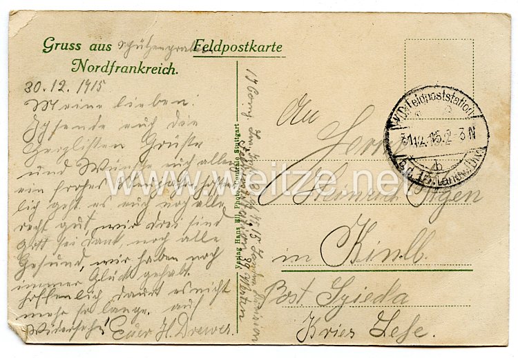 Preußen 1. Weltkrieg Fotopostkarte "Gruss aus Nordfrankreich" Bild 2